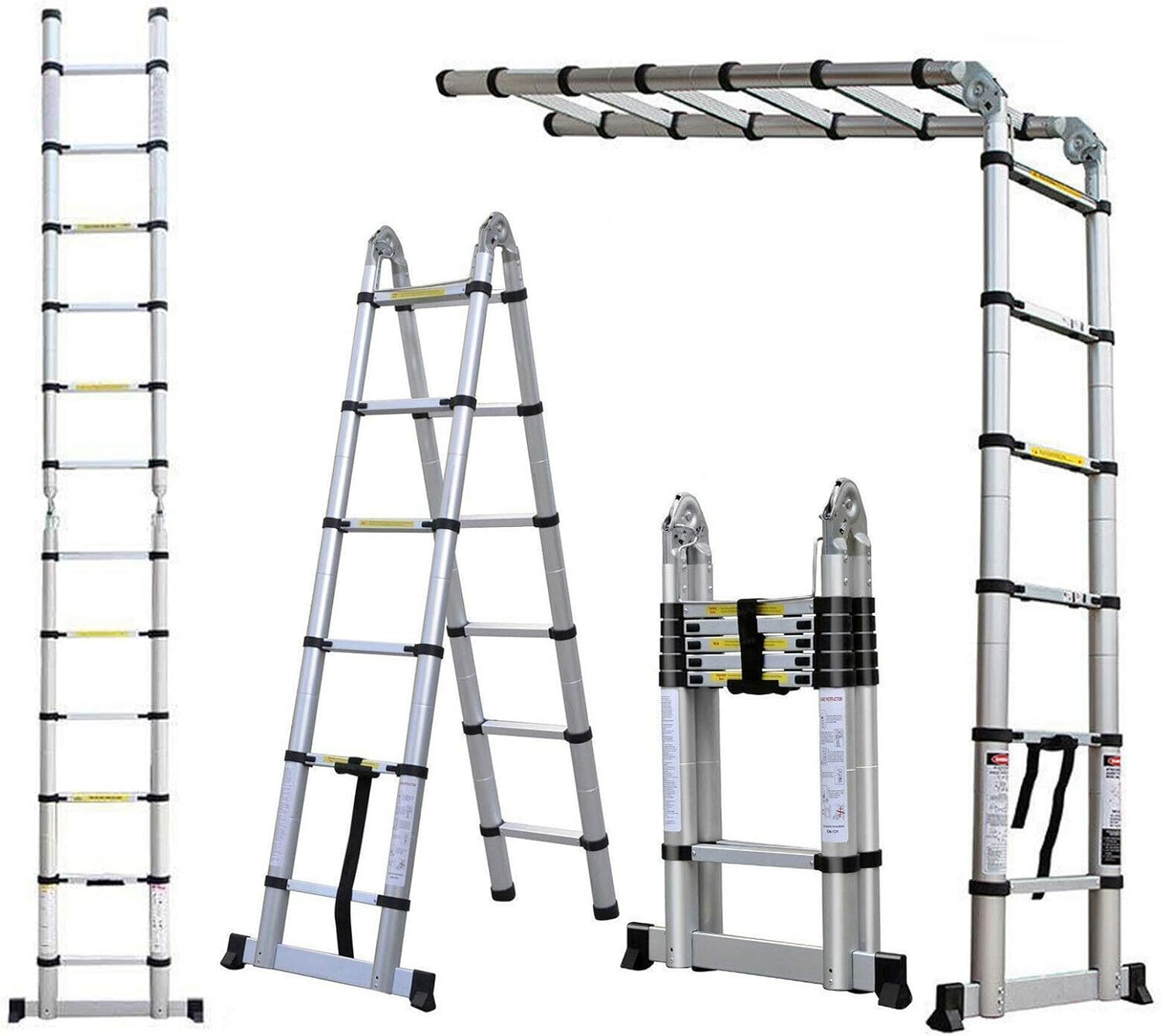 A Frame Ladder Telescopic 3.8m 12.5ft 330lb Capacity Collapsible Ladders 12 Step Extending