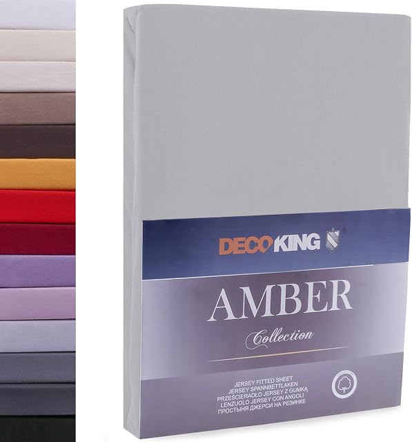 DecoKing Fitted Sheet UK Single Cotton Jersey Boxspring, Amber Collection, 80x200-90x200 cm Steel Grey Silver