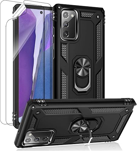 Funda para Samsung Galaxy Note 20, Note20 5G con protectores de pantalla HD, soporte de anillo de metal de grado militar, soporte de anillo de metal