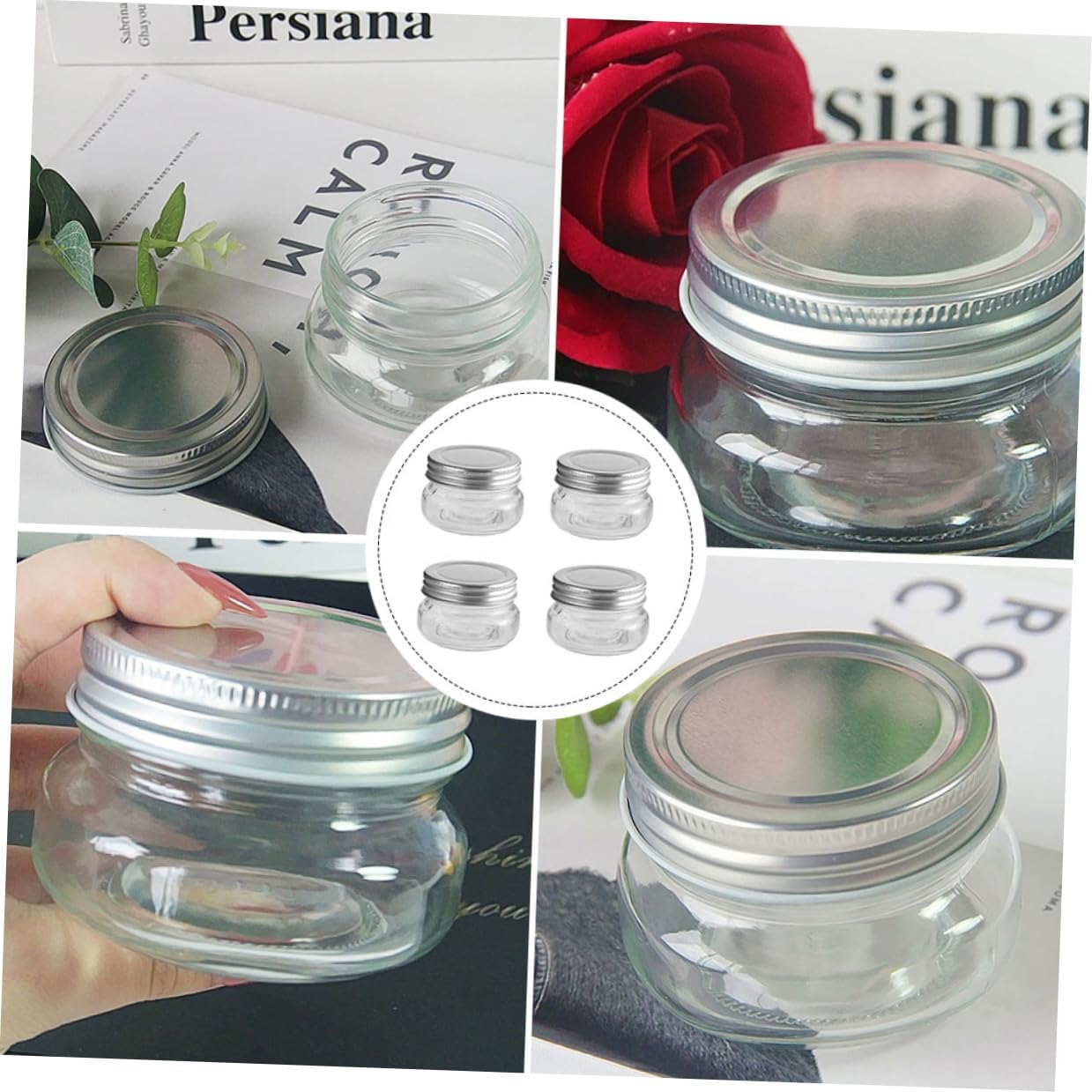 4pcs 150ml round Candy Jars with Aluminum Screw Lids Compact Glass Containers for Christmas and DIY Candy Storage Small Bottles for Chocolate and Party Favors