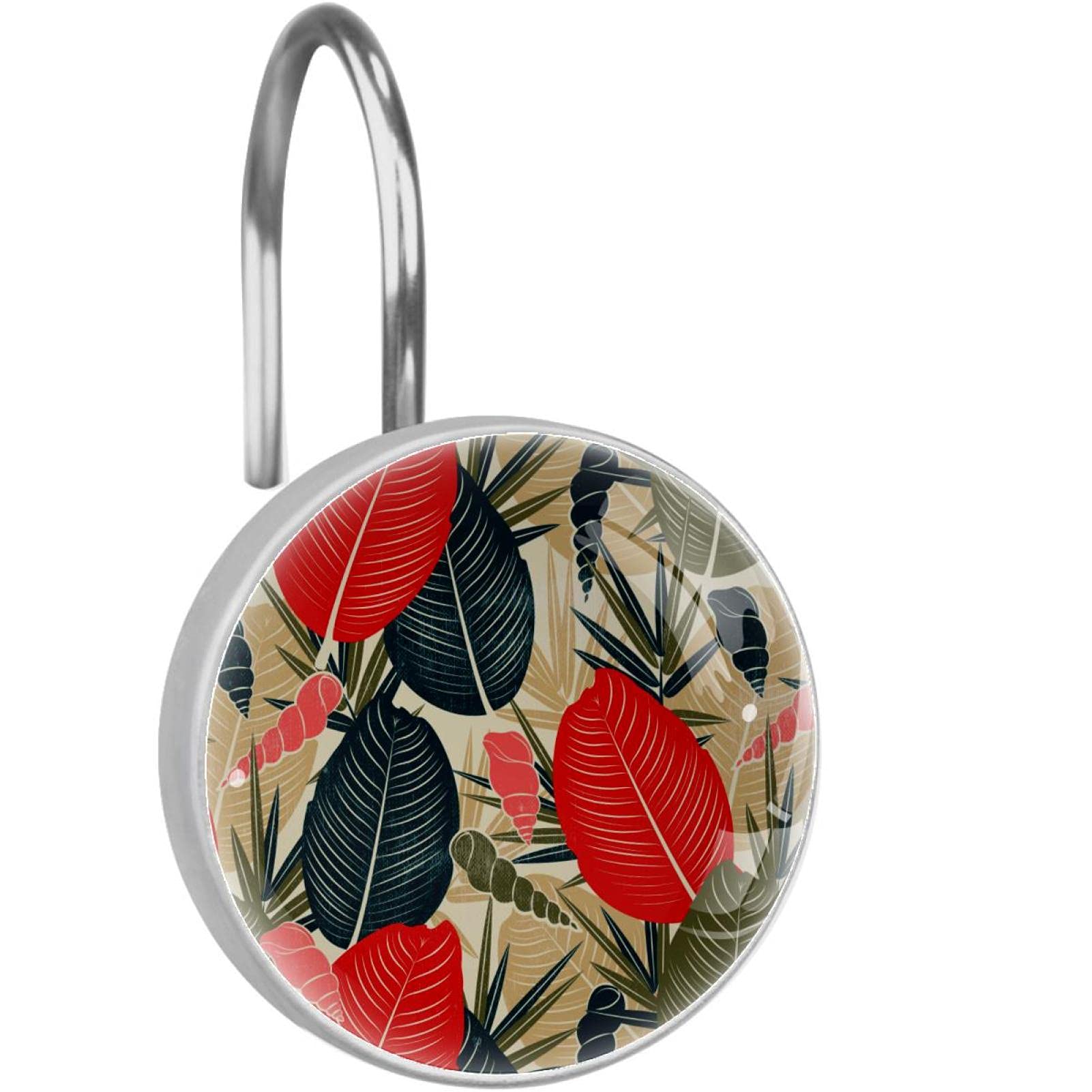 Crochets pour rideau de douche anti rouille en acier inoxydable feuilles tropicales