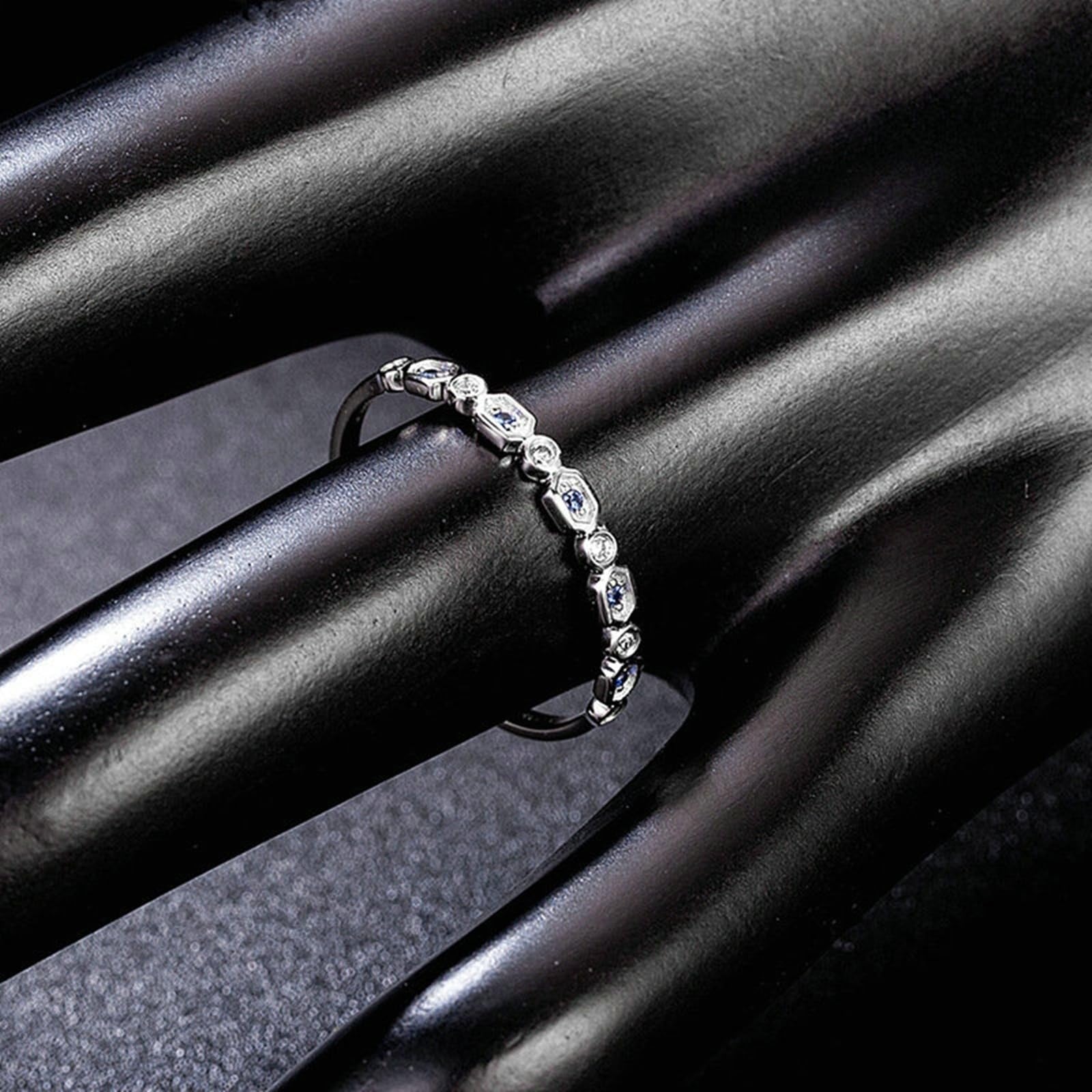 Anello Promessa Oro Bianco/Platino Anelli promesso Sottili Vintage per lei con Zaffiro e Diamante