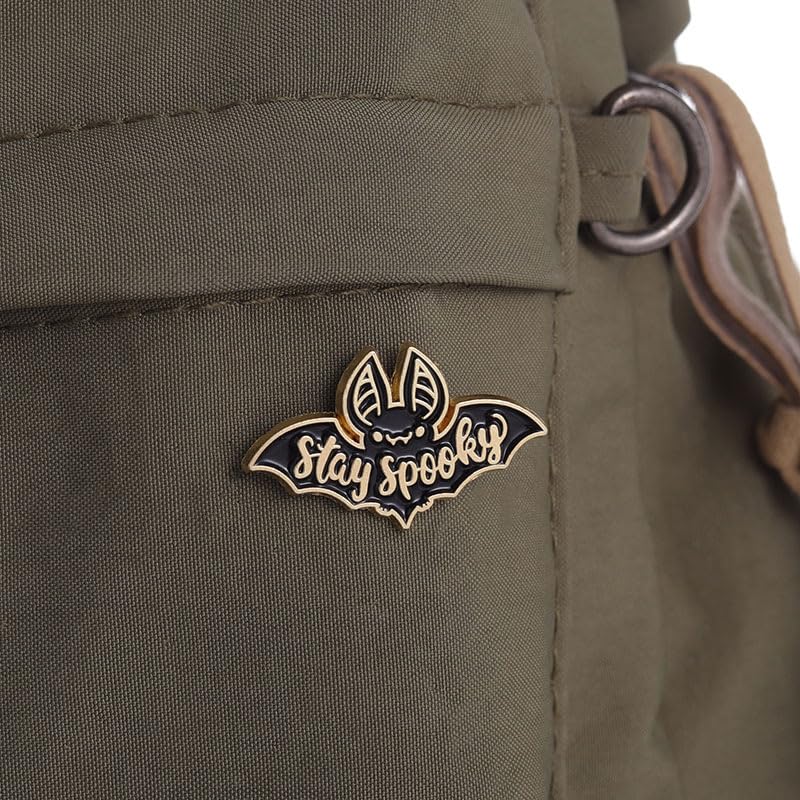 Image of Stay Spooky Enamel Lapel Pin Bat Hero Animal Brooch Metal Badge Black Bat Clothing Accessory Corsage Collar Pin
