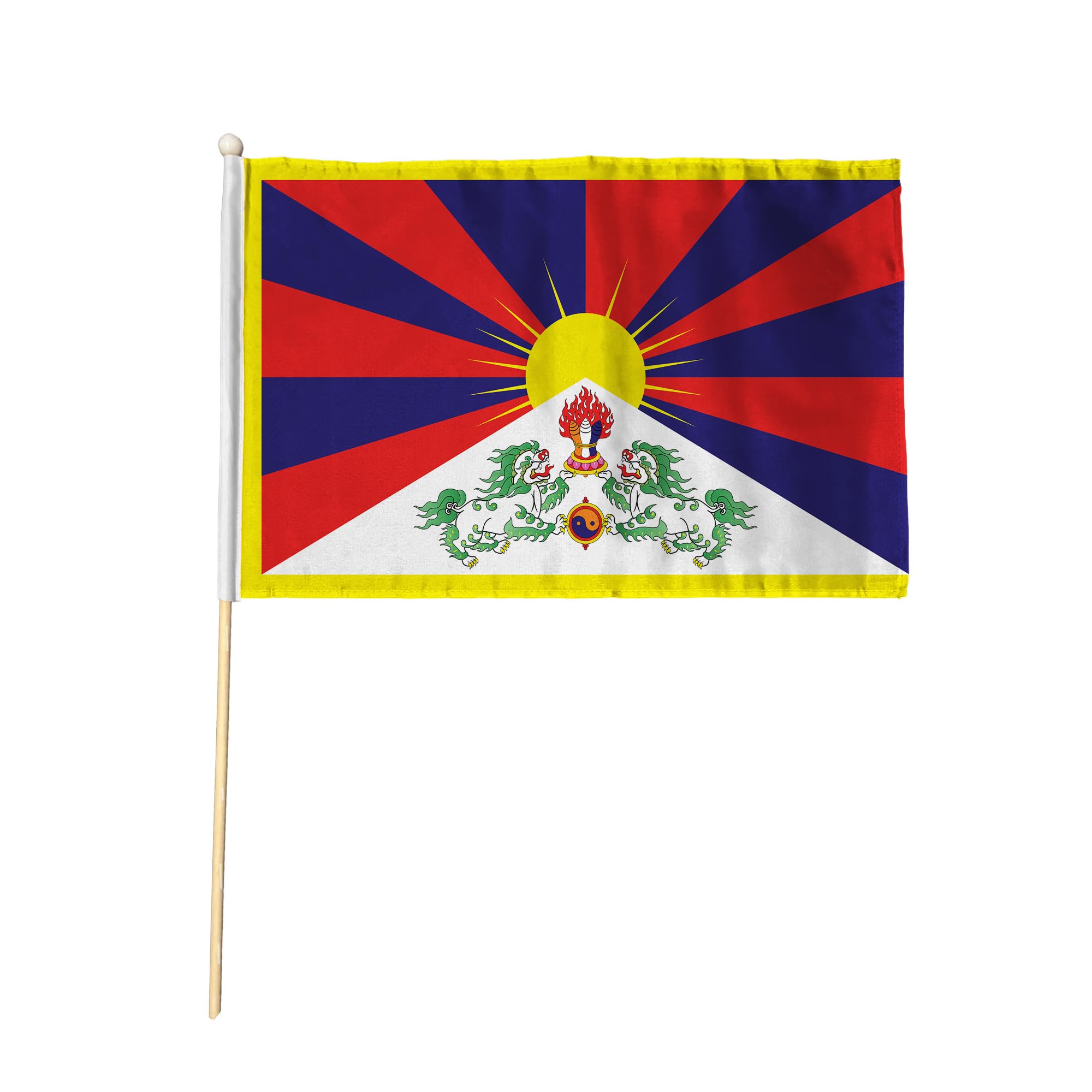 Flagtex Tibet Pack of 12 Hand Waving Flag (9x6 Inch) - Premium Wooden Stick Hand Flag 9x6 Inch Natural Wood Pole Tibetan Regional Flag Events Parades Celebrations Cultural Festivals — image 1