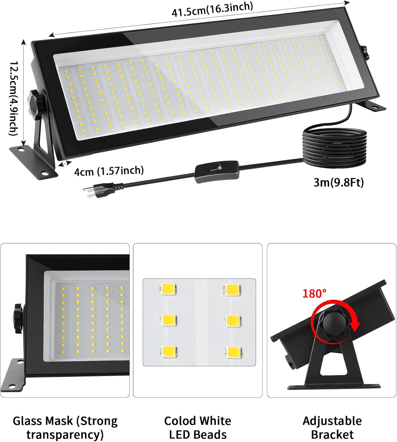 Remon 150W LED Shop Light for Garage 1000W Equiv, 18000lm Very Bright LED Garage Lights, IP66 Waterproof Outdoor Flood Light with Plug and Switch, 5000K White High Bay Light for Workshop Yard Factory
