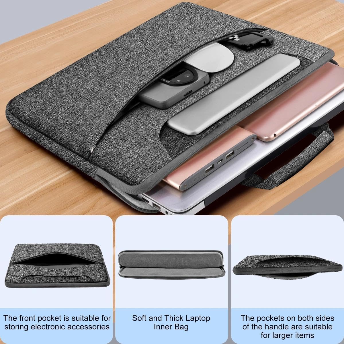 Hseok Laptop Shoulder Bag 15.6-16 inch Case,Water-Resistant Shockproof Computer Handbag with Small Case Compatible with MacBook Pro/Neo 16",Mac Air 15 M5, XPS 15/16 and most 15.6-16 PC,Grey