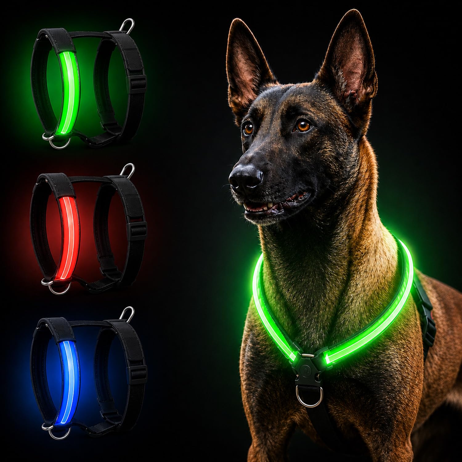 PETTY Pettorina cane ad H con Led Luminosi - Ricaricabili con USB, Imbracatura Anti Tiro Regolabile con Imbottitura Morbida, Traspirante e Chiusura Ermetica (XL, Rosso)