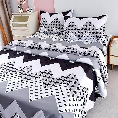 Miniatura 2 de HOOBUY Juego de sábanas de microfibra suave con estampado, ropa de cama de 4 piezas, incluye sábana encimera con estampado floral, sábana bajera con