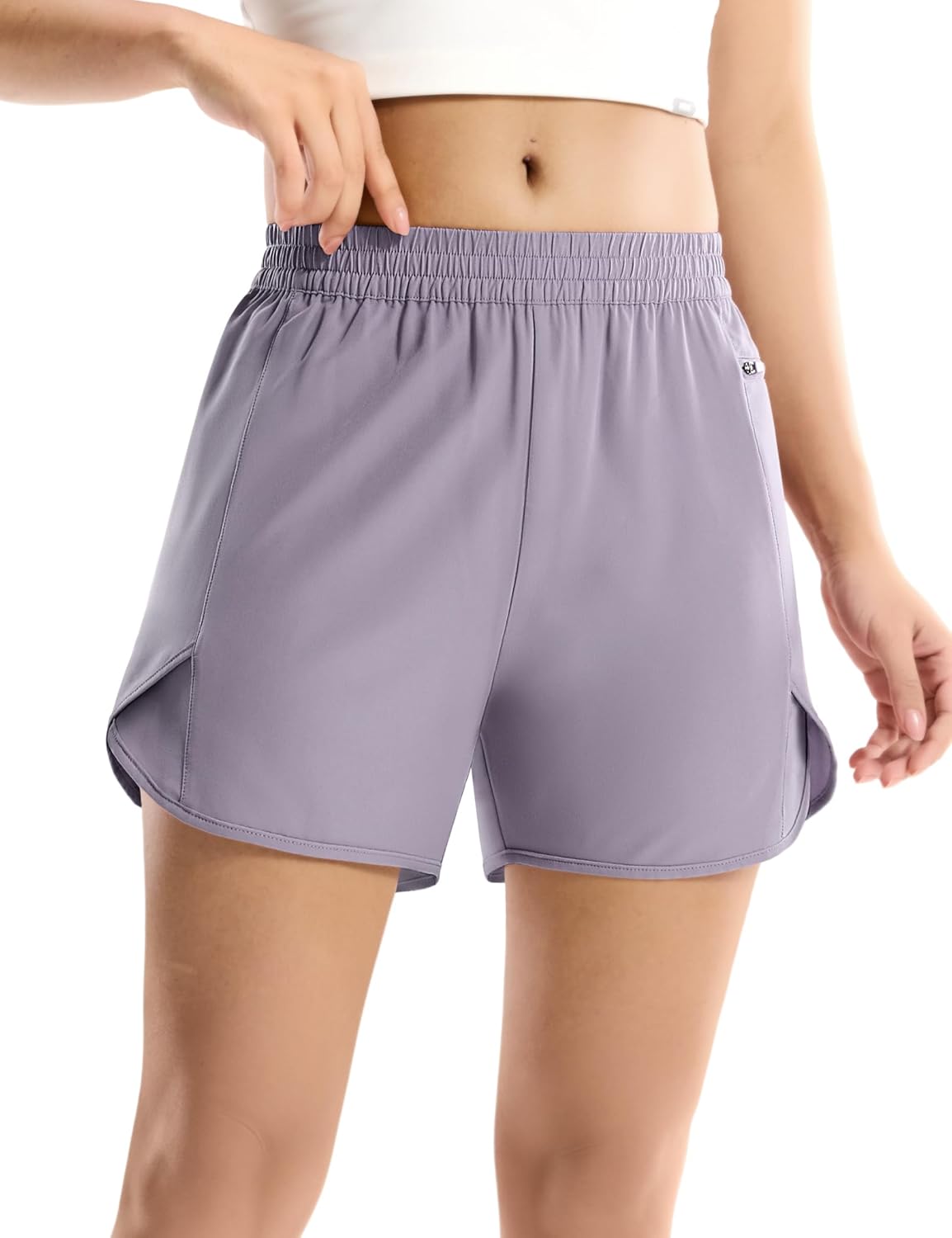 MIER Running Shorts for Women - Quick Dry Athletic Sports Workout Active Dolphin Shorts with Zipper Pocket, 4 Inch Inseam