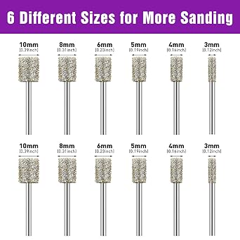 12Pcs Diamond Grinding Bit Set, Grit 50 Stone Carving Set Compatible with Dremel, Diamond Burr Bits Rotary Tool Accessories 3mm Shank for Stone Glass and Ceramic Carving, Grinding, Polishing