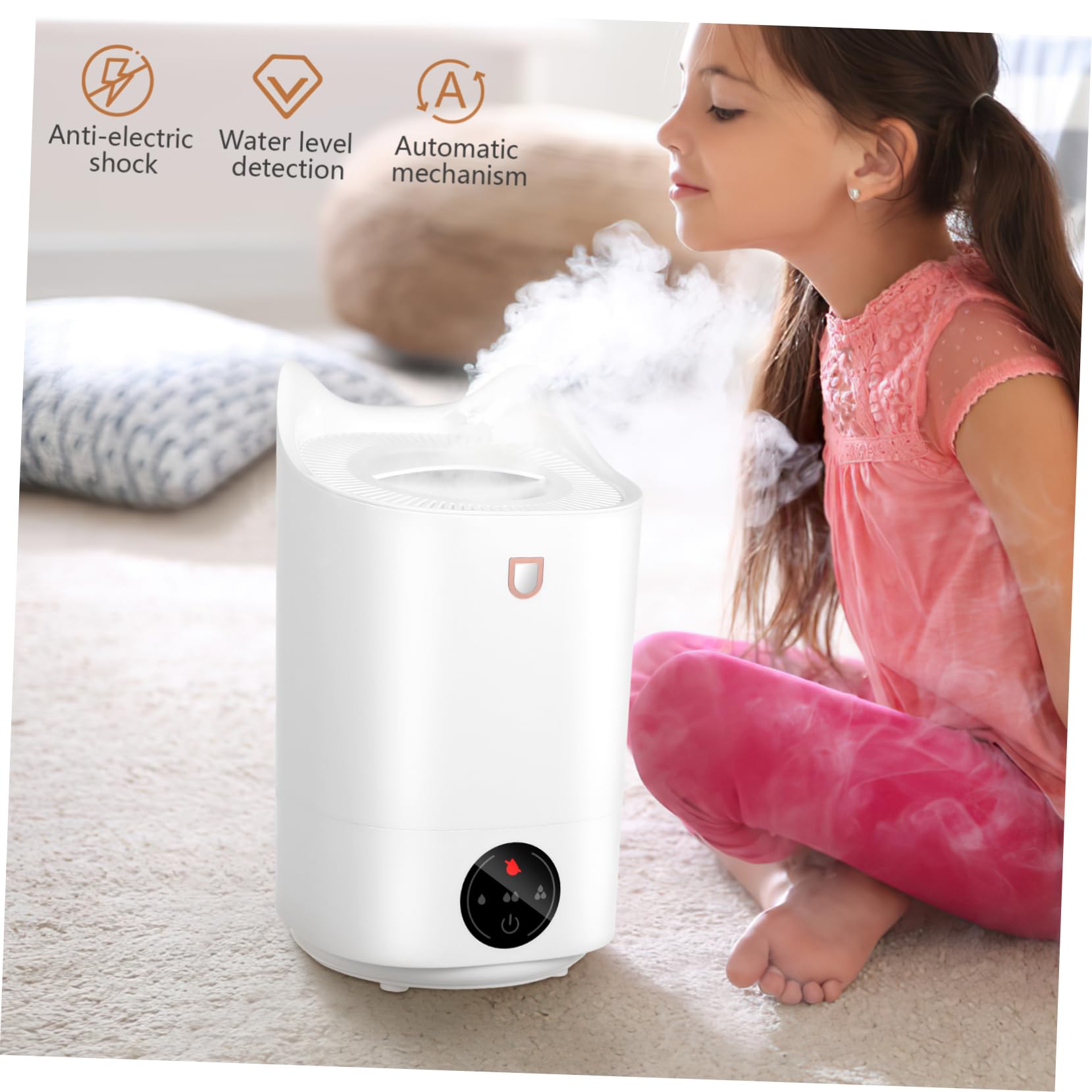 Umidificatore 3.1l Bianco, Plastico, per Stanze Piccole e Scrivania | Spegnimento Automatico, Pannello Touch Intuitivo, Design Minimale, Formato Compatto da Tavolo
