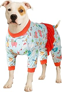 LovinPet Pitbull Pajamas for Women - UV Protection, Post Surgery Recovery Shirt, Lightweight Knit Stretchy Fabric, Aqua Alpaca Print, Undershirt for Dog Dresses, Orange XL