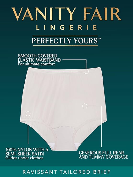 Vanity Fair Women's High Waisted Underwear, Full Coverage Ladies Panties, Perfectly Yours Briefs