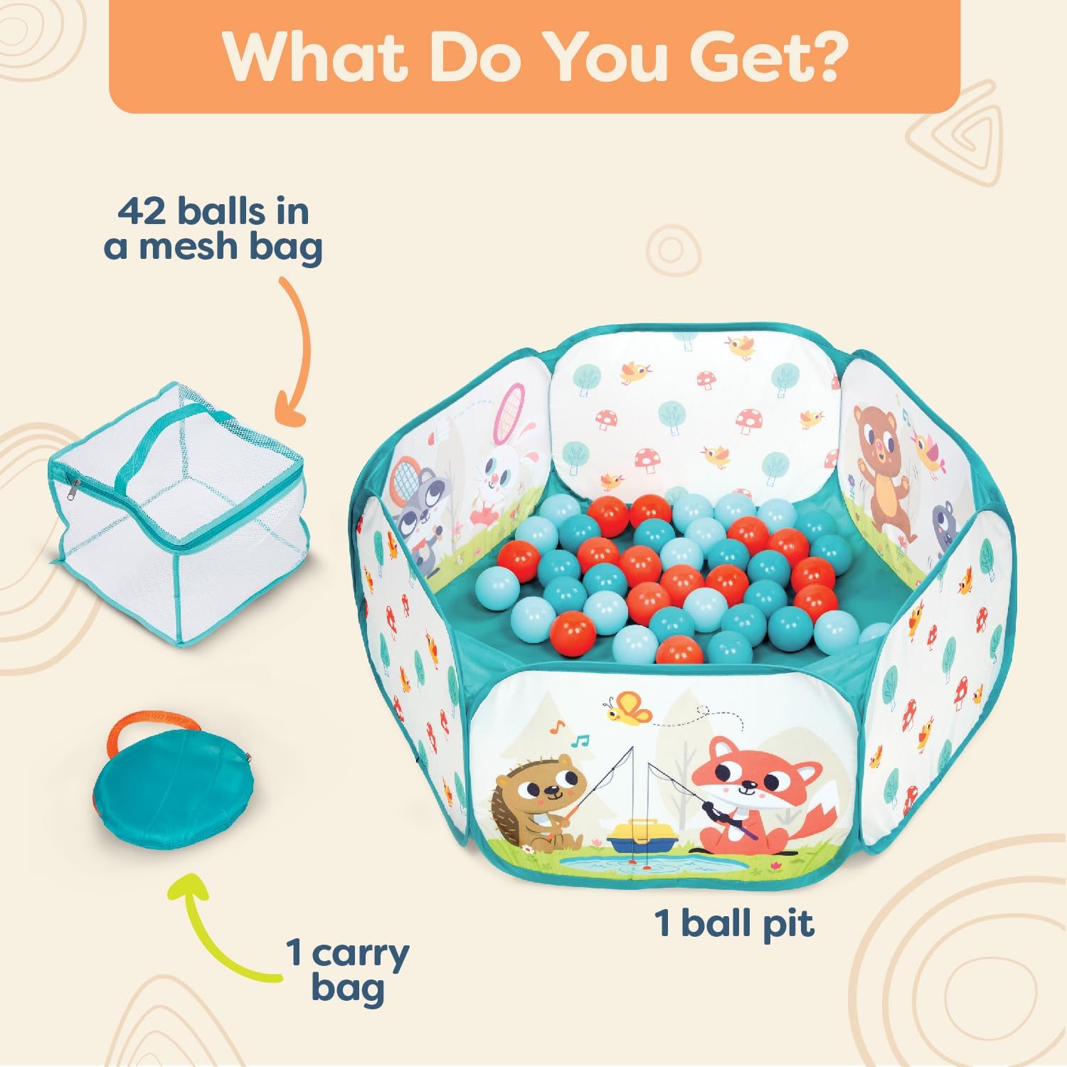 B. toys Mini Playspace, Pop-Up with 42 Colorful Balls | Pop-up with 42 balls, mesh bag, and carry bag for indoor or outdoor active play, 39 x 33.78 x 14 in, 1+ Years