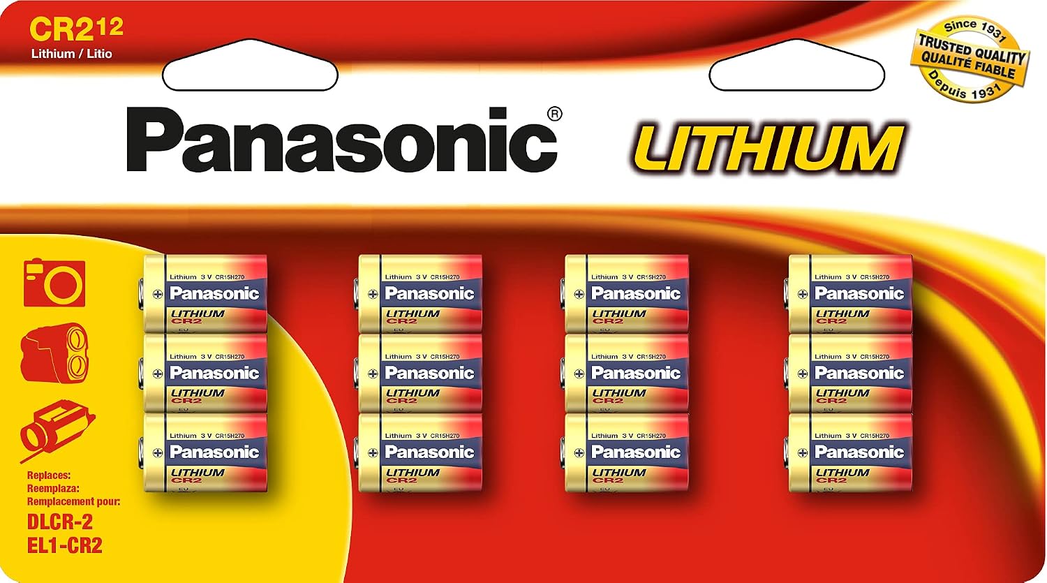Panasonic CR2 3.0 Volt Long Lasting Lithium Batteries for Golf Rangefinders, Cameras, Flashlights and Other Devices, 12-Battery Pack