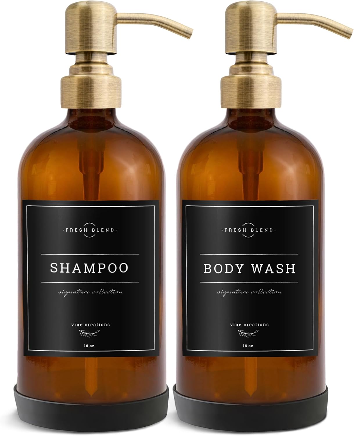 Vine Creations Amber Glass Soap Dispenser, 2 Pack Kitchen Soap Dispenser Set with Stainless Steel Pump, 16 oz Dish Soap and Hand Soap Dispensers for Bathroom with Waterproof Labels and Protective Pads - Image 7