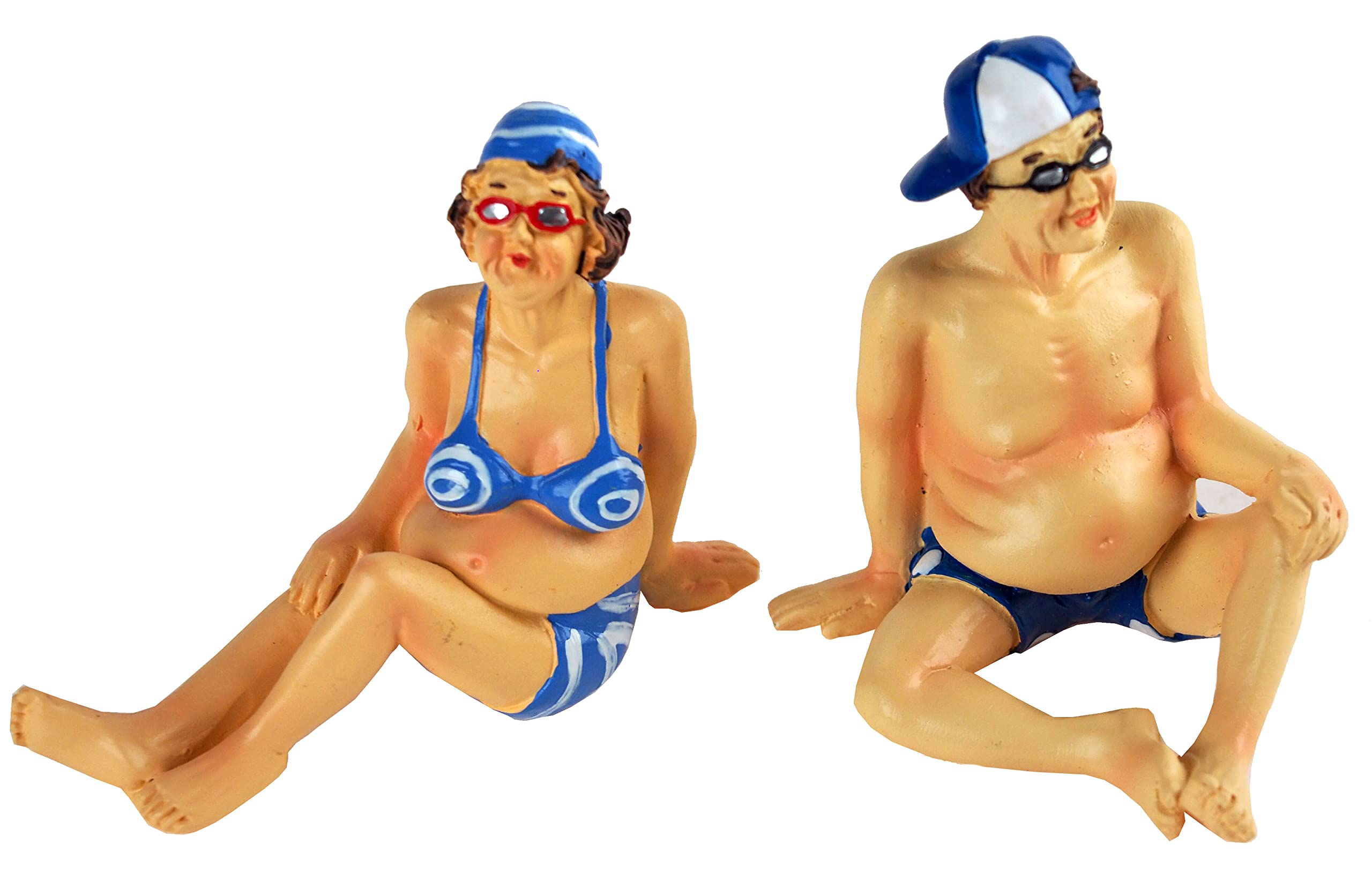 BWG Shelf Sitting Mature Swim Lady Man Figurines Novelty Ornaments - Set of 2