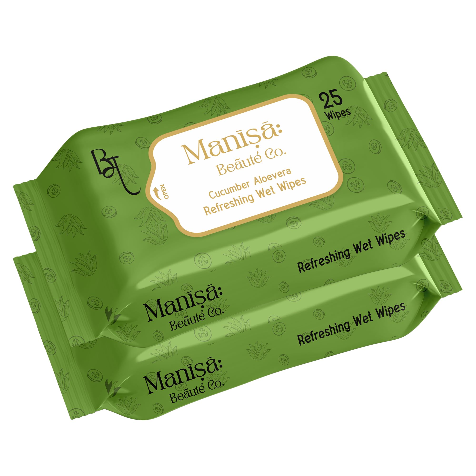 Manisa Beaute Co. Cucumber & Aloe Vera Refreshing Wipes | Alcohol-Free, Paraben-Free, Vegan Face Wipes | Hydrating& Cooling Facial Wipes with Glycerin, 50 Wipes (Pack of 2)-image-9