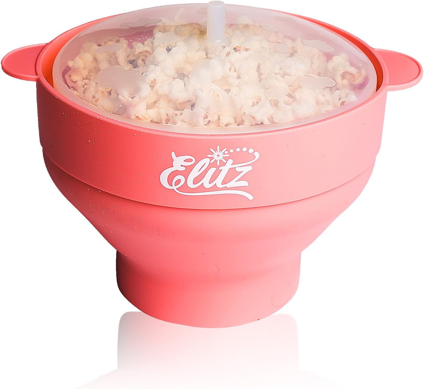 ELITZ Microwave Popcorn Popper with Lid | Natural, Oil-Free Air Popping | BPA Free Microwaveable, Collapsible Silicone Popcorn Maker Bowl | Hot, Gourmet Movie Theater Fresh Taste - Blooming Dahlia