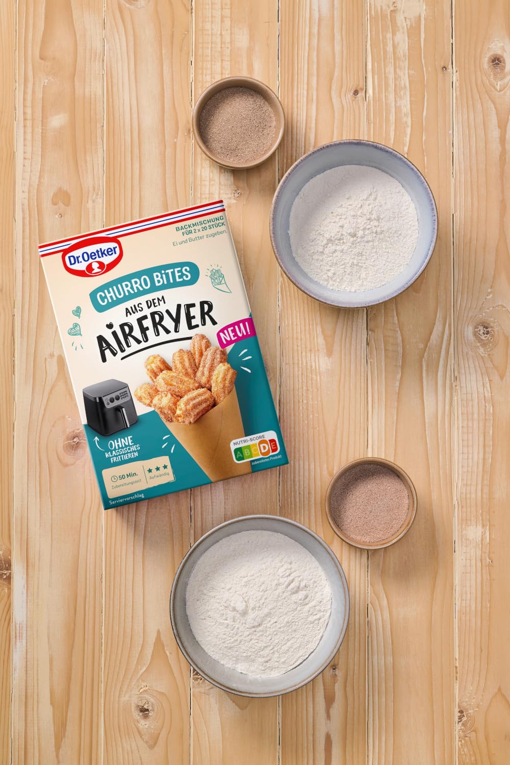 Dr. Oetker Churro Bites aus dem Airfryer – 6er Pack Backmischung für zimtig-knusprige Churros aus der Heissluftfritteuse, Churros ohne Frittieren, wie auf der Kirmes, 6 x 300g
