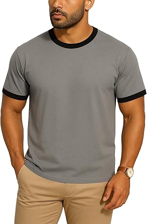 JustBlanks Mens Ringer Tee Shirt - Cotton T-Shirts Short Sleeves Crewneck T-Shirt for Men