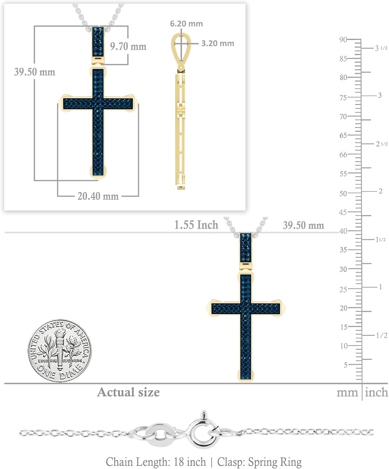 Dazzlingrock Collection 0.25 Ctw Round Natural Diamond Classic Cross Unisex Pendant Necklace in 14K Yellow Real Solid Gold
