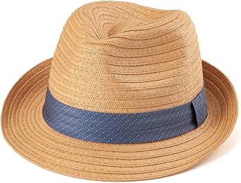 LADYBRO Straw Trilby Hat for Men Summer Sun Fedoras Beach Panama Adjustable | Print Band, Summer, Outdoor, Travel, Beach, Lightweight, with Crush-Free Hat Packaging
