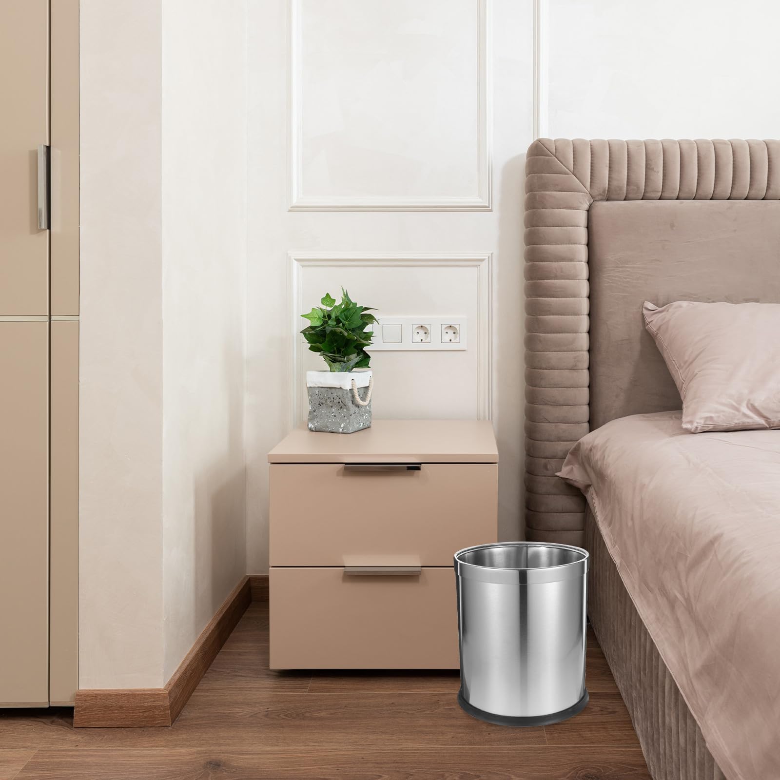 MAGICLULU Papelera de Acero Inoxidable Sola Capa para Cocina y Baño, Estructura Resistente y Acabado Plateado