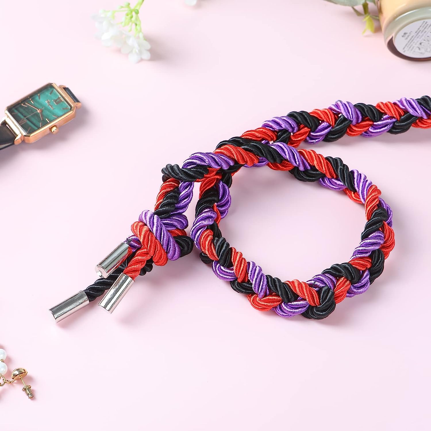 Sfcaris Silk Soft Rope, Skin Friendly Soft Nylon Silky Black Red Rope, Durable Multipurpose Color Braided Satin Twisted Cord 32 Feet 8 mm (Red, Black)