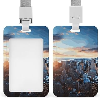 New York City Skyline Retractable Badge Holder for Office, ID Card Holder with Detachable Lanyard, Vertical Plastic Card Case Protector Pouch for Nurse Officer Teacher Security Staff