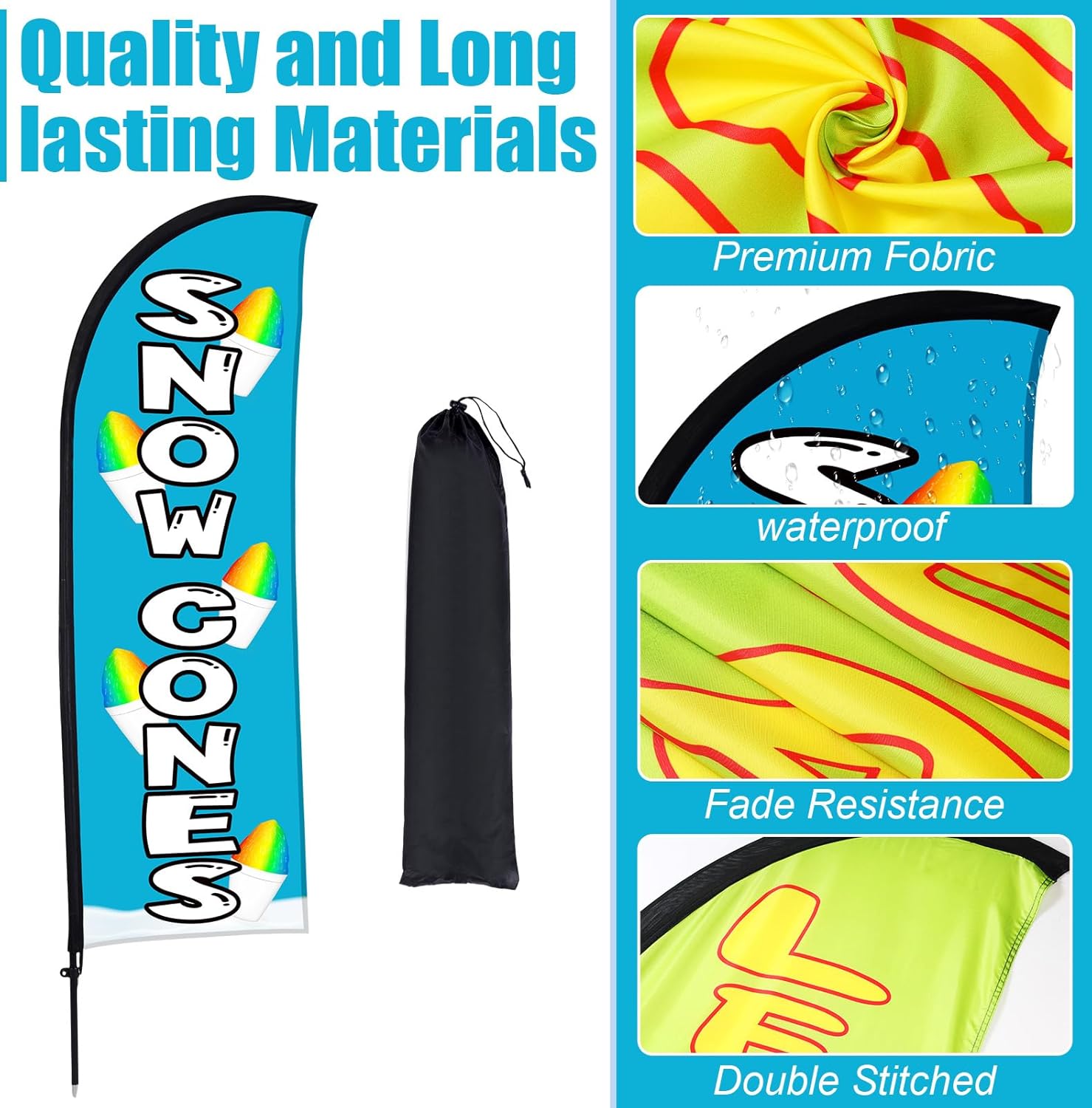 Buryeah Snow Cones Feather Flag for Business Advertising 7 x 5.4 ft Feather Flag Sign with Flagpole Ground Stake Portable Bag Snow Cones Themed Banner with Rope for Outside Garden Park Party(Blue)