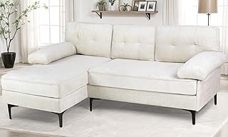 Advwin Sofa 3 Seater Sofa Beige Velvet L Shape Sofa Couch Modern Sofa with Reversible Chaise 200 * 132 * 86cm