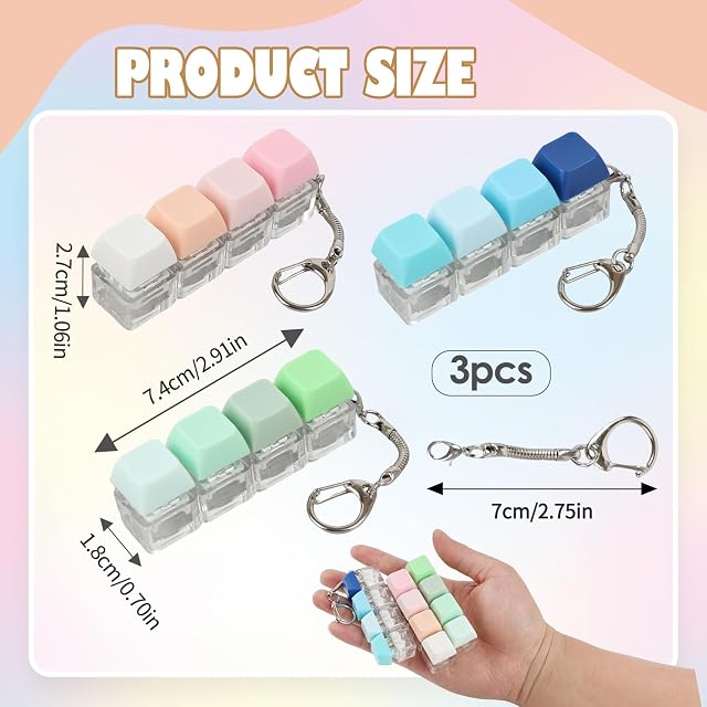 Foto 2 de 7 de 3 Pcs Teclado Fidget Toys, Llavero Teclado Antiestrés, Fidget Clicker