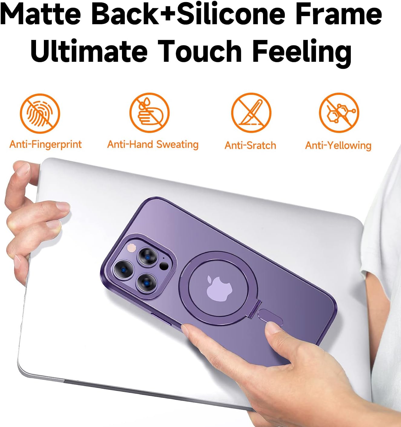 MAGIC JOHN Magnetic Case for iPhone 14 Pro Phone Case [Compatible with Magsafe] [with 360° Rotatable Magnetic Mental Stand][Military Grade Shockproof][Anti Yellowing] Matte Back Soft Edge,Purple - Image 3