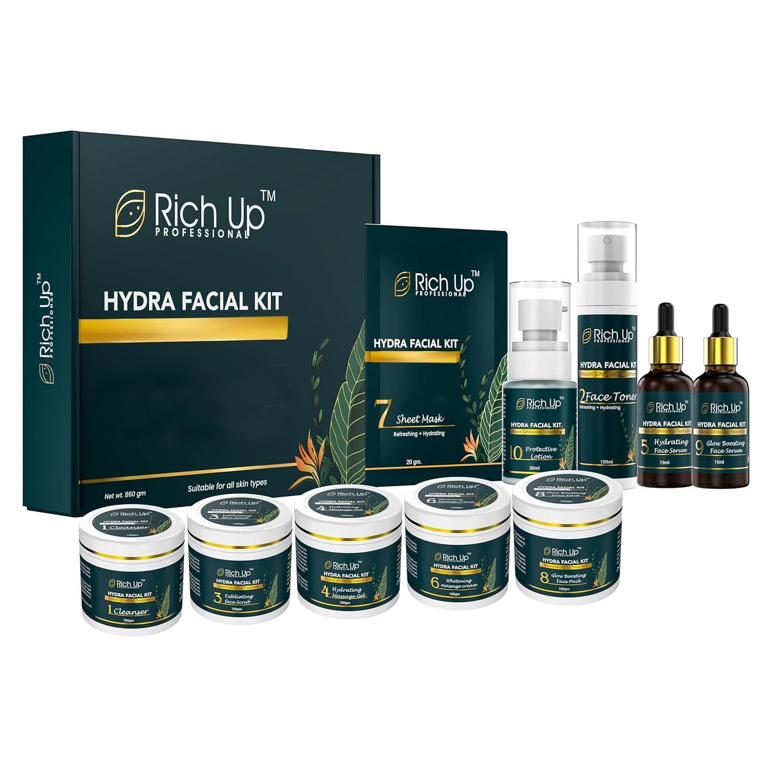 Hydra Facial Kit – 860Gm | Best Facial Kit For Glowing Skin | For All Skin Type Like Oily And Dry | With 10 Easy Steps | For Men & Women Hydra Facial Kit – 860Gm | Best Facial Kit For Glowing Skin | For All Skin Type Like Oily And Dry | With 10 Easy Steps | For Men & Women