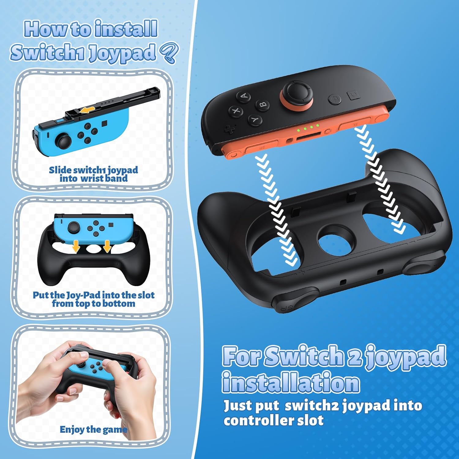 [Switch 1/2 Compatible] FASTSNAIL Grips for Nintendo Switch 2(2025)/1&OLED for Joy-Con 2, Wear-Resistant & Anti-Slip Controller Grips Handle Kit, Switch 2 Joypad Holder Accessories (Black,Black) - Image 7