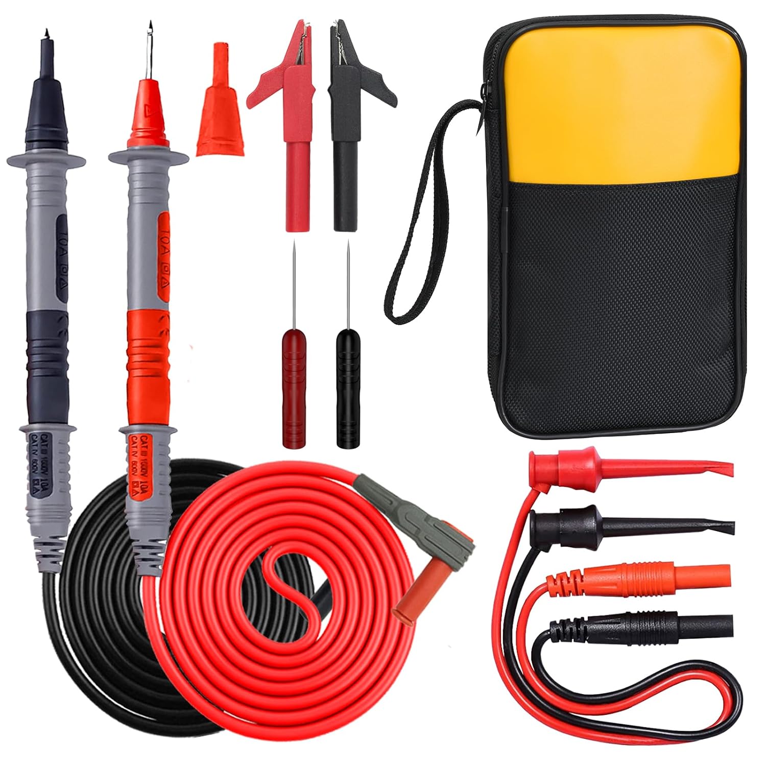 Makeronics 11-in-1 Multimeter Test Lead Kit with Alligator Clips and Soft Case for Electronic Specialties Automotive Multimeter Voltmeter Clamp Meter | 2PCS Non-Destructive Back Probes