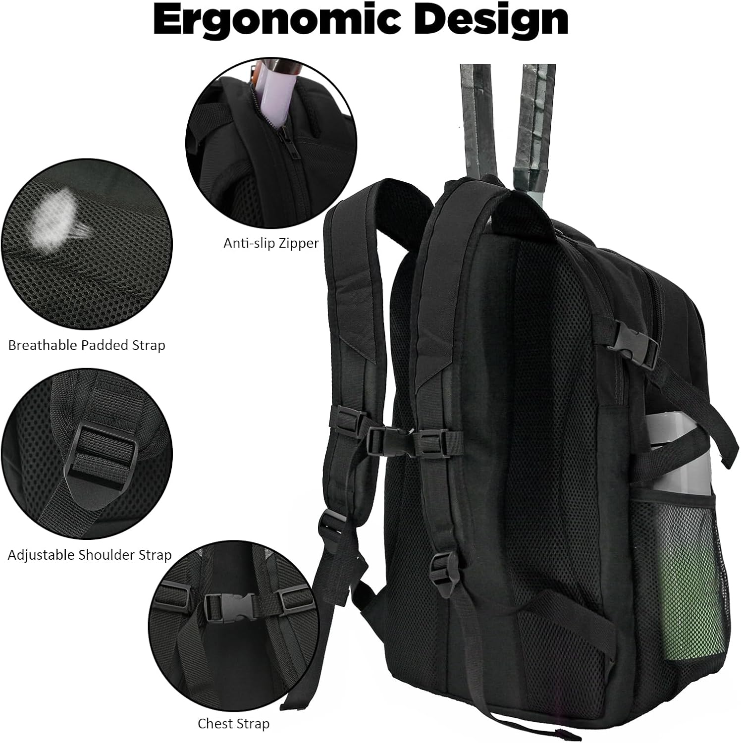 WOLT Tennis Bag - Large Tennis Racket Backpack for Men & Women - Ventilated Shoe Compartment - Holds 2 Rackets