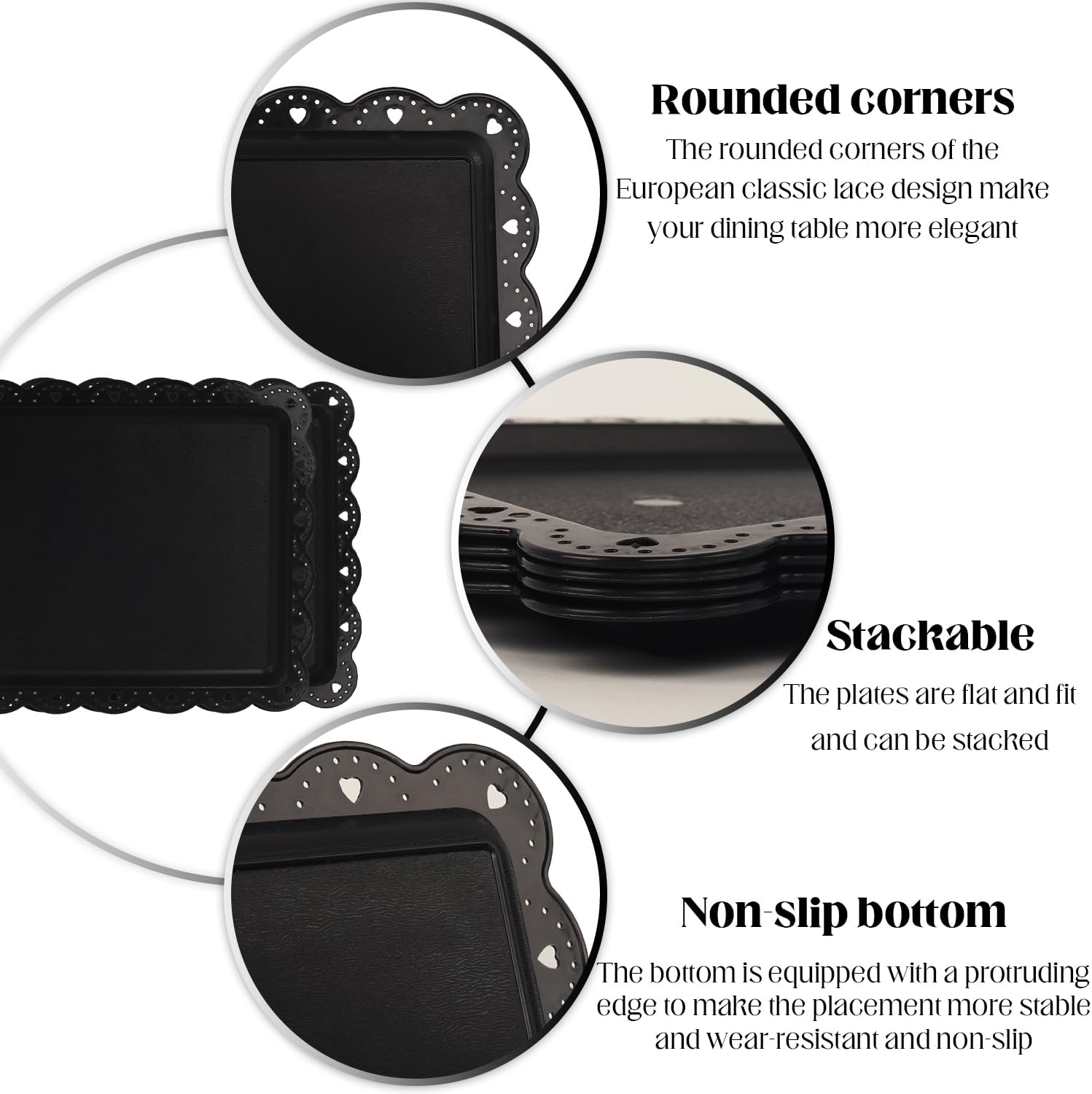 Plastic Serving Trays,24 Pack Rectangle Serving Platters Decorative Serving Trays Dessert Table Trays,15"x10" Rectangle Platters, Decorative Dessert Table Trays, Cake, Cookie Catering Tray (Black) - Image 3