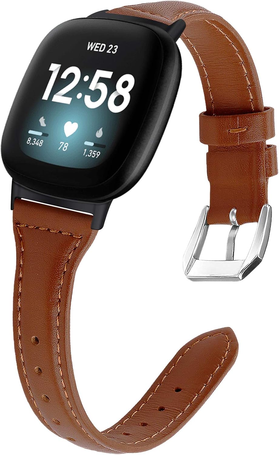 KIMILAR Leather Bands Compatible with Fitbit Sense/Versa 3, Slim Genuine Leather Band Replacement Strap Wristband Accessories Man Women Compatible with Fitbit Versa 3 / Sense Smart Watch: Home Audio & Theater