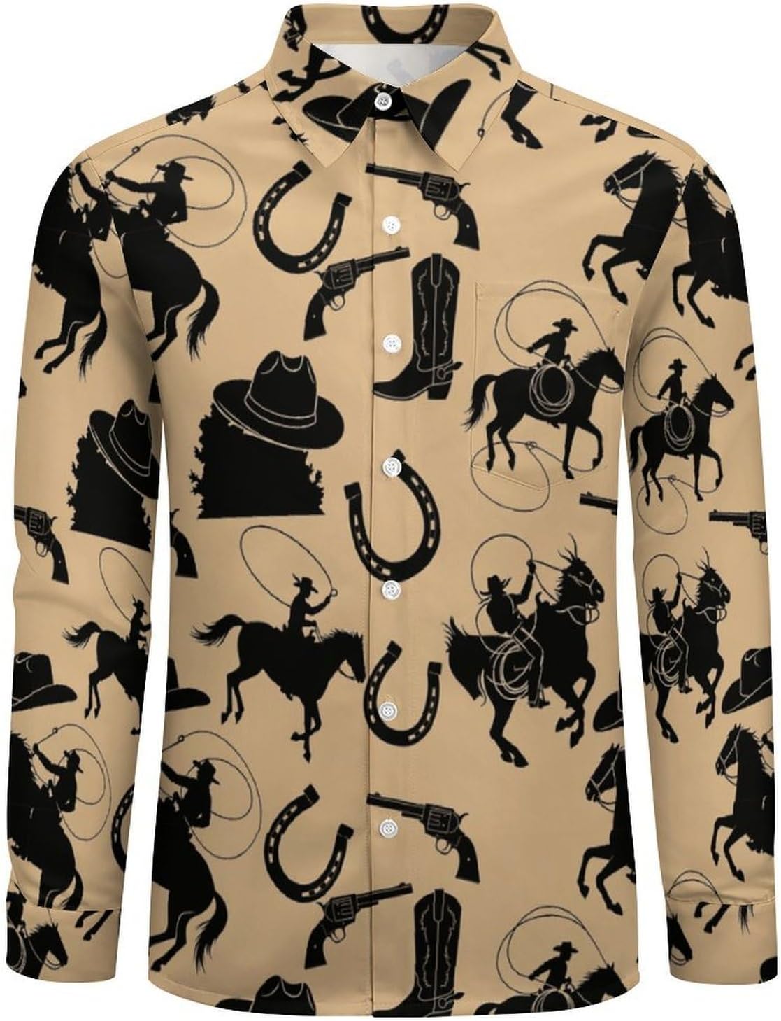 Men's Casual Long Sleeve Shirt Button Down Dress Shirt with Lapel Pocket, Wrinkle Free Regular Fit
