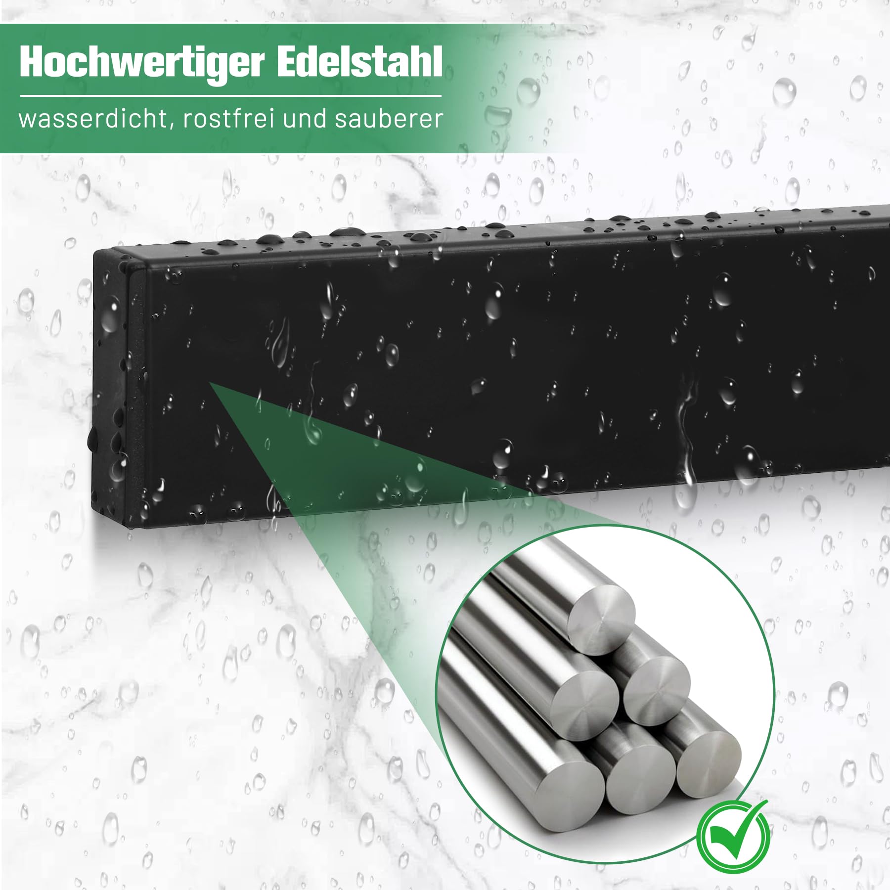Magnetleiste Messer 40 cm, Messerhalter magnetisch schwarzmit 3 Haken,Magnet Messerhalter aus Edelstahl mit Klebeband und Schrauben für Messer und Utensilien