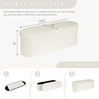 Vista 3 de B FSOBEIIALEO - Otomana con espacio de almacenamiento para sala de estar, reposapiés plegable, de vellón, banco plegable para dormitorio, 43.3 Blanco