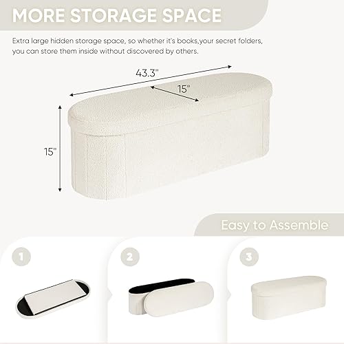 Miniatura 3 de B FSOBEIIALEO - Otomana con espacio de almacenamiento para sala de estar, reposapiés plegable, de vellón, banco plegable para dormitorio, 43.3