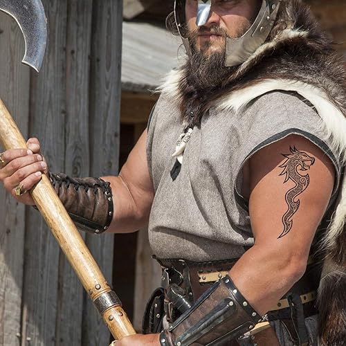 Miniatura 3 de 2 calcomanías de arte de tatuaje temporal de dragón vikingo y espalda de cuerpo nórdico, celta, tribal, edad media, medieval, adultos, hombres,