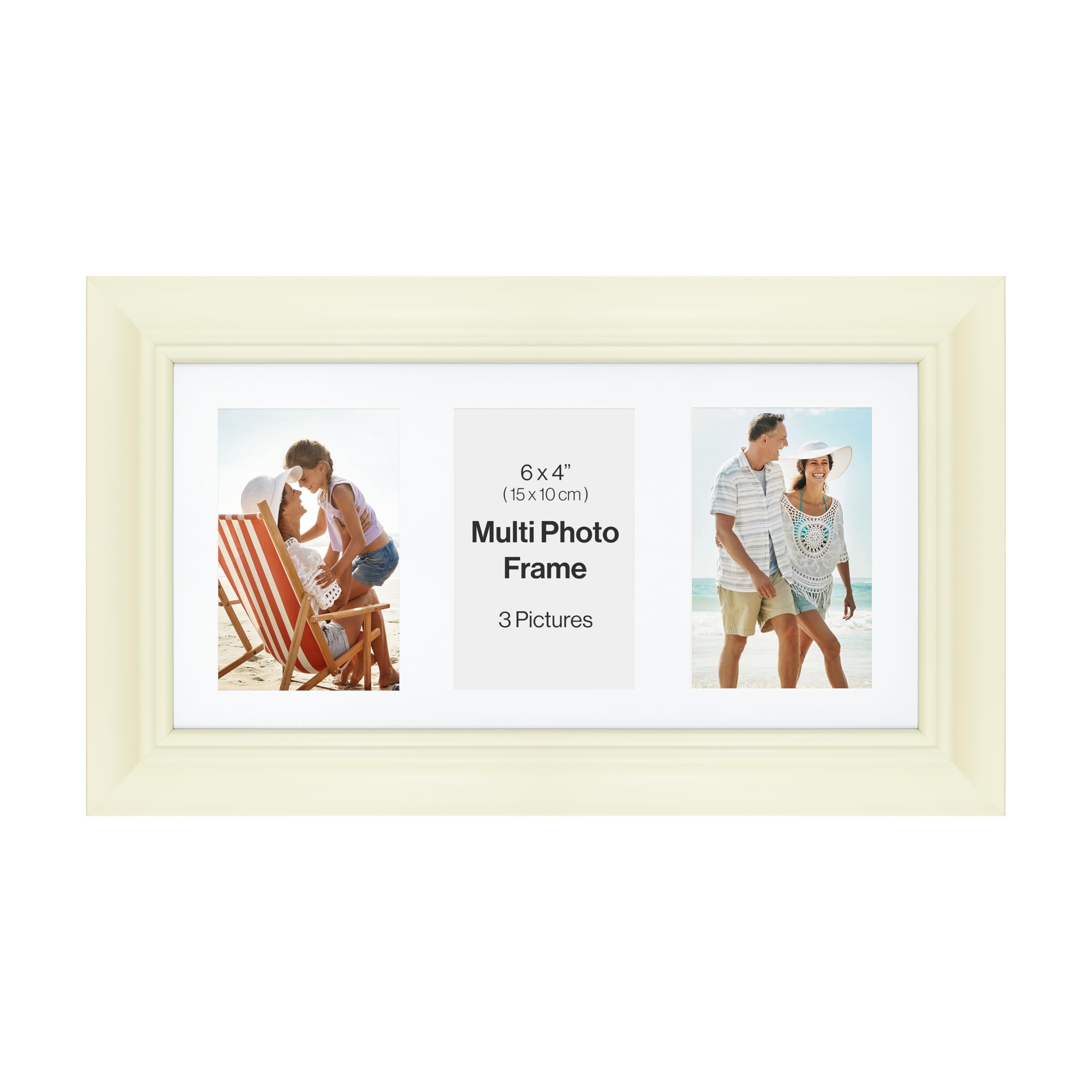 Traditional Cream 6x4 Multi Aperture Photo Picture Frame, Holds 3 6x4" Photos or Pictures, Wall Mounted Landscape or Portrait.