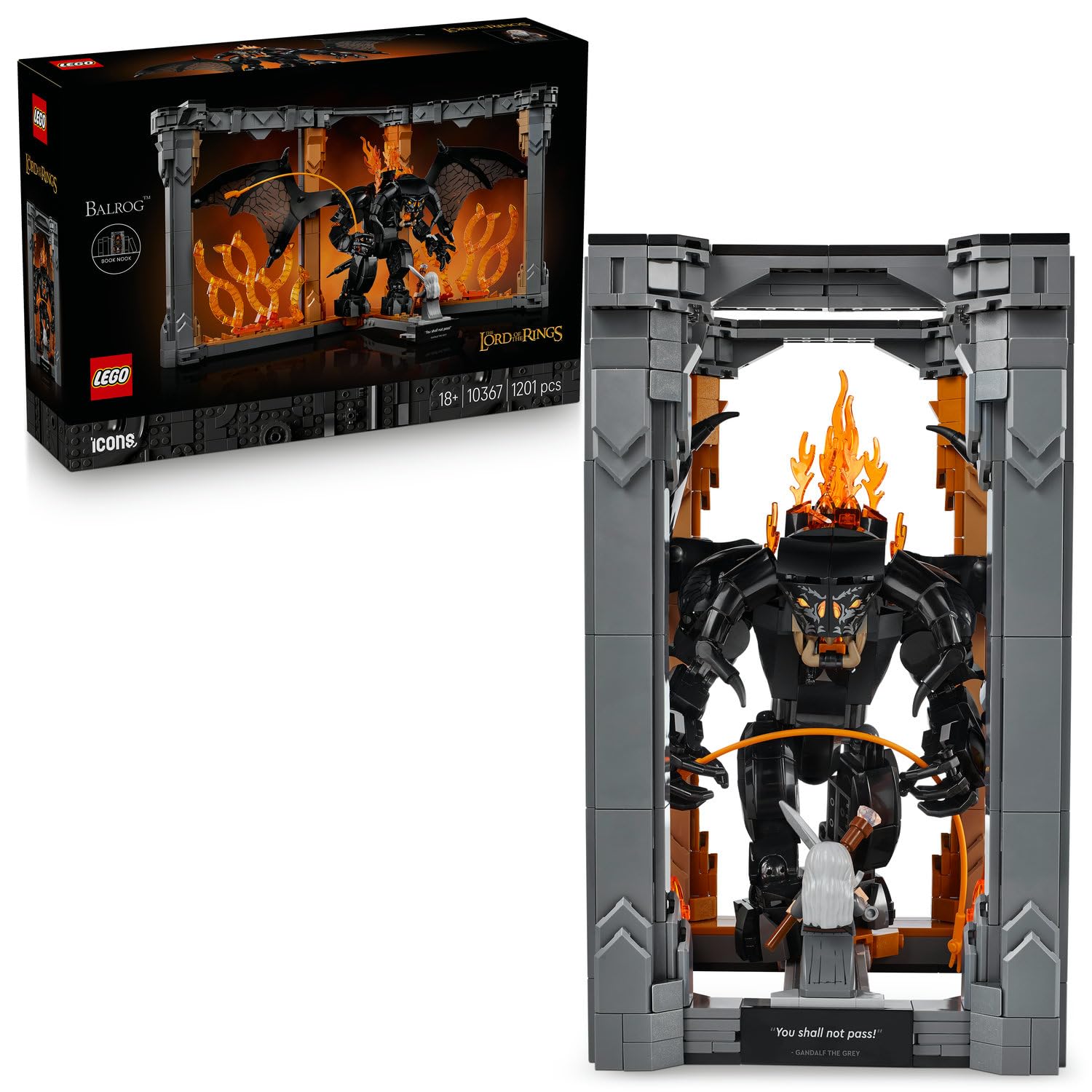 LEGO Icons Yüzüklerin Efendisi: Balrog Kitaplık Dekoru 10367 – Yüzüklerin Efendisi Hayranı Yetişkinler için Koleksiyonluk Dekoratif Model Yapım Seti, Doğum Günü Hediyesi (1201 Parça)