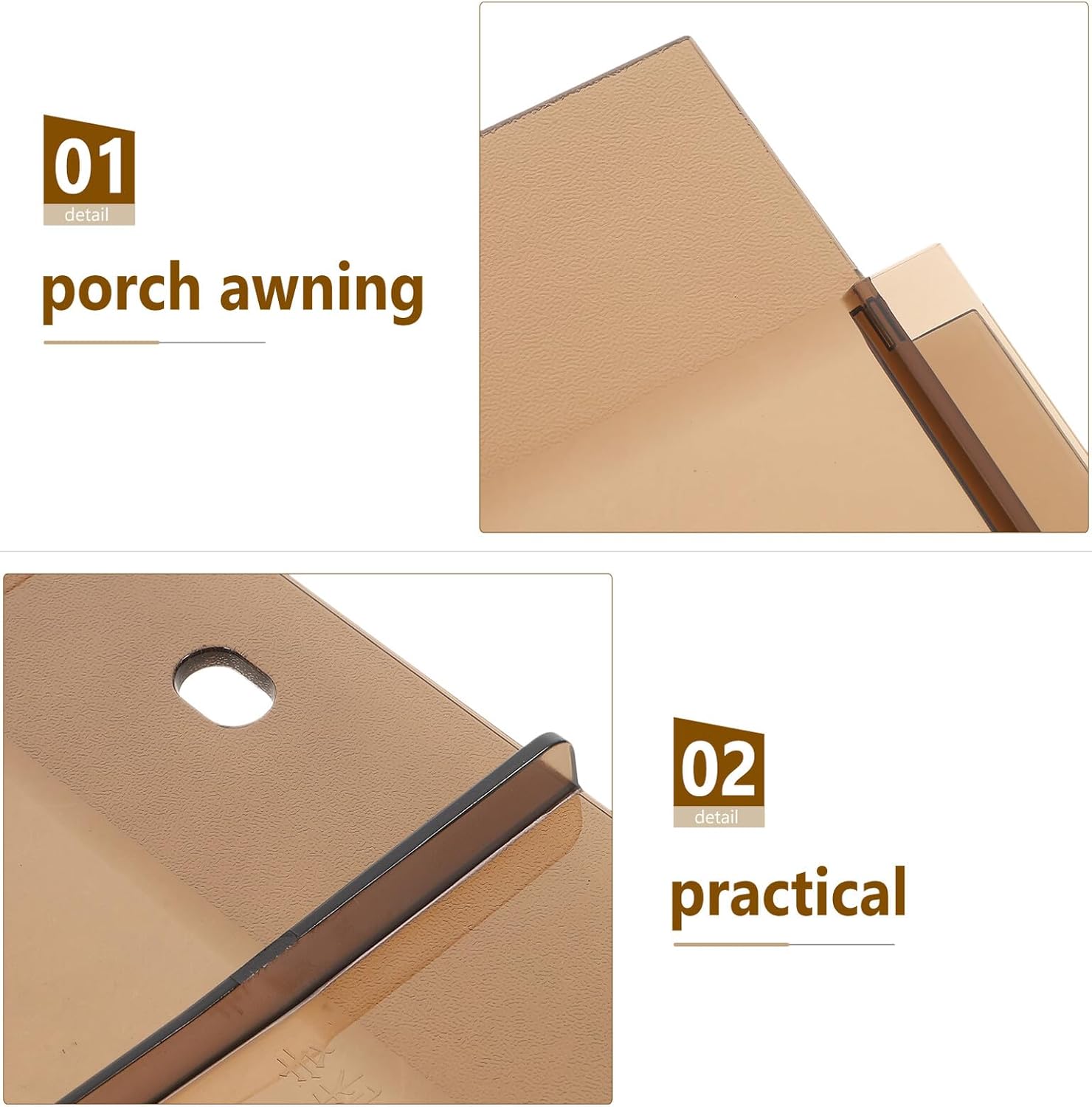 Replaceable Window Rain Awning Canopy 40x40cm Tea Color Patio Porch Balcony Outdoor Door Shelter UV Protection