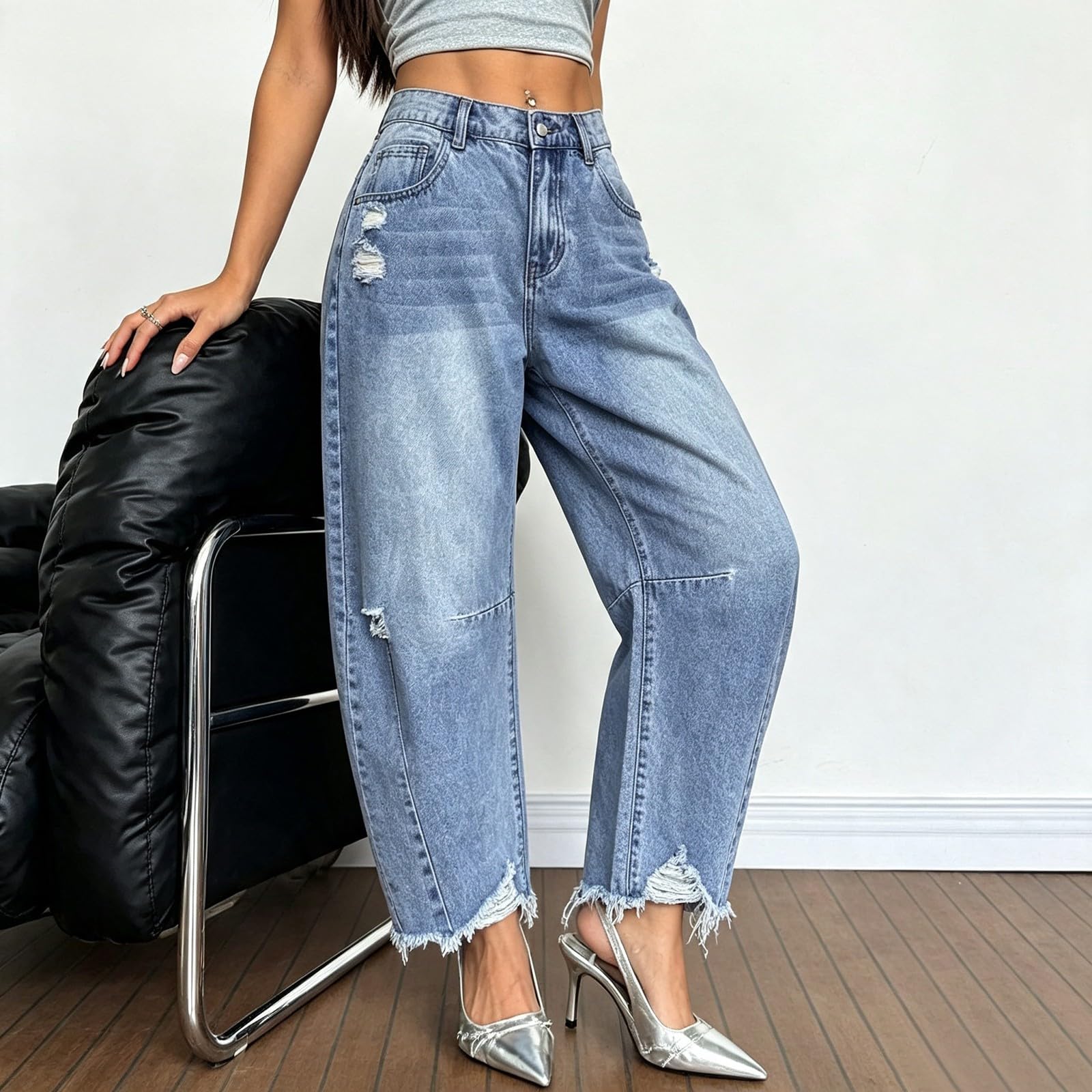Jeans Donna Elasticizzati Jeans Baggy Curvy Gamba Larga Pantaloni Denim Vita Alta Leggeri Larghi Moda Pantaloni Elasticizzati Casual Comodi Taglie Forti Streetwear Eleganti con Tasche Basic