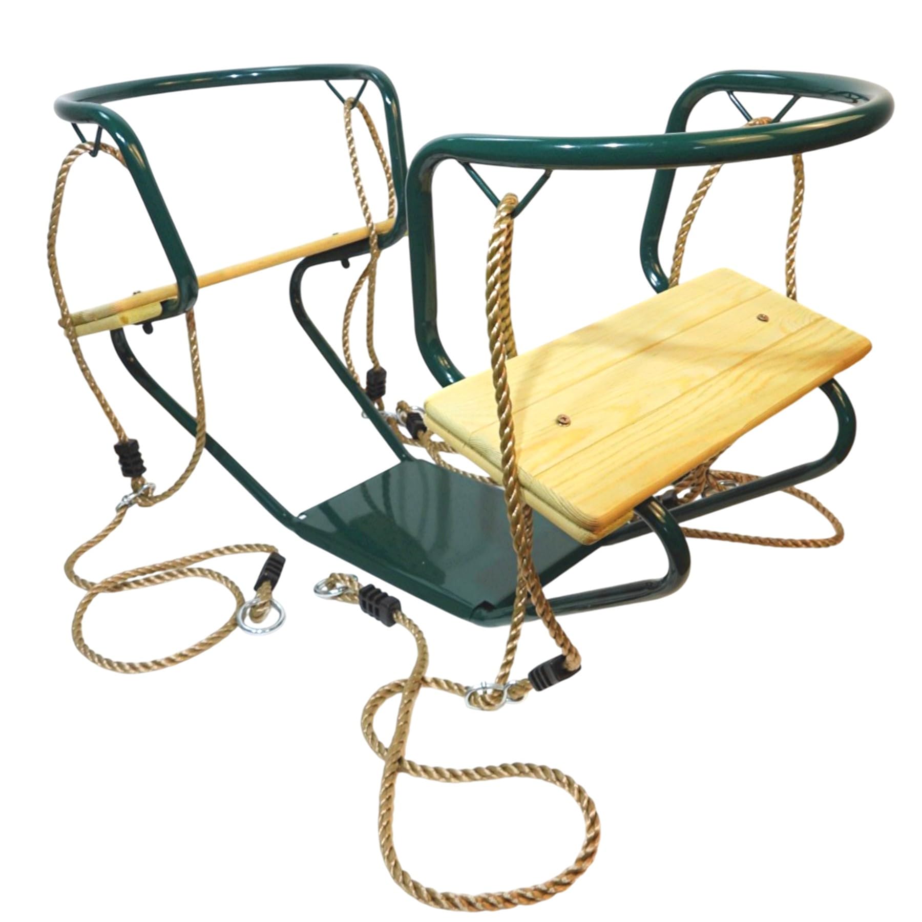 Doppelsitzschaukel Gondelschaukel für 2 Kinder – Pulverbeschichteter Metallrahmen & Kiefernholzsitze – Verstellbare PP-Seile – Outdoor Gartenschaukel Grün – 920 x 440 x 530 mm